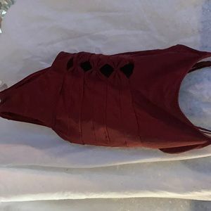 maroon bathing suit